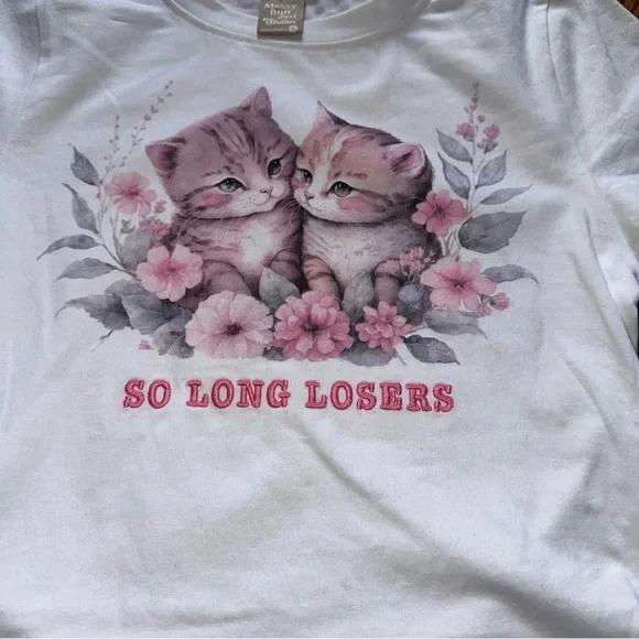 Messy Bun Women's Size Small White Cat Top & Pink Striped Shorts Pajama Set NWT - Picture 5 of 12